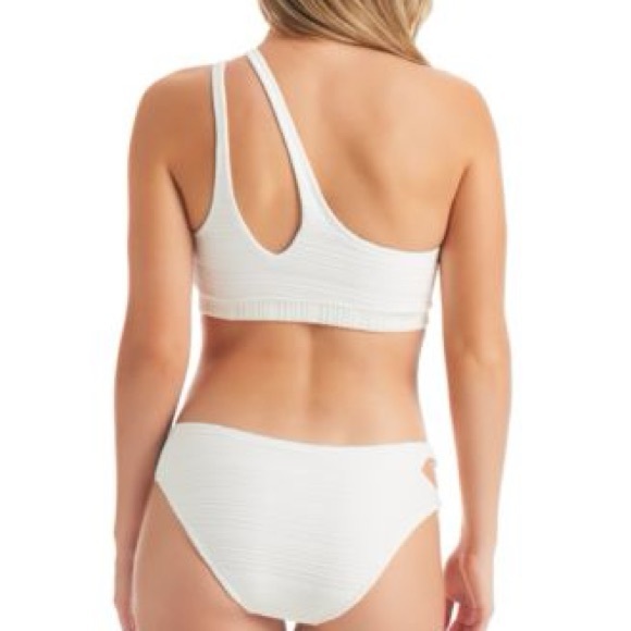 Jessica Simpson Women's Contemporary Solid Rib One Shoulder Top w/Slash Swimsuit - Picture 4 of 5